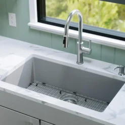 Karran 32" Undermount Quartz Composite Kitchen Sink with Accessories, Grey, QU-812-GR-PK1