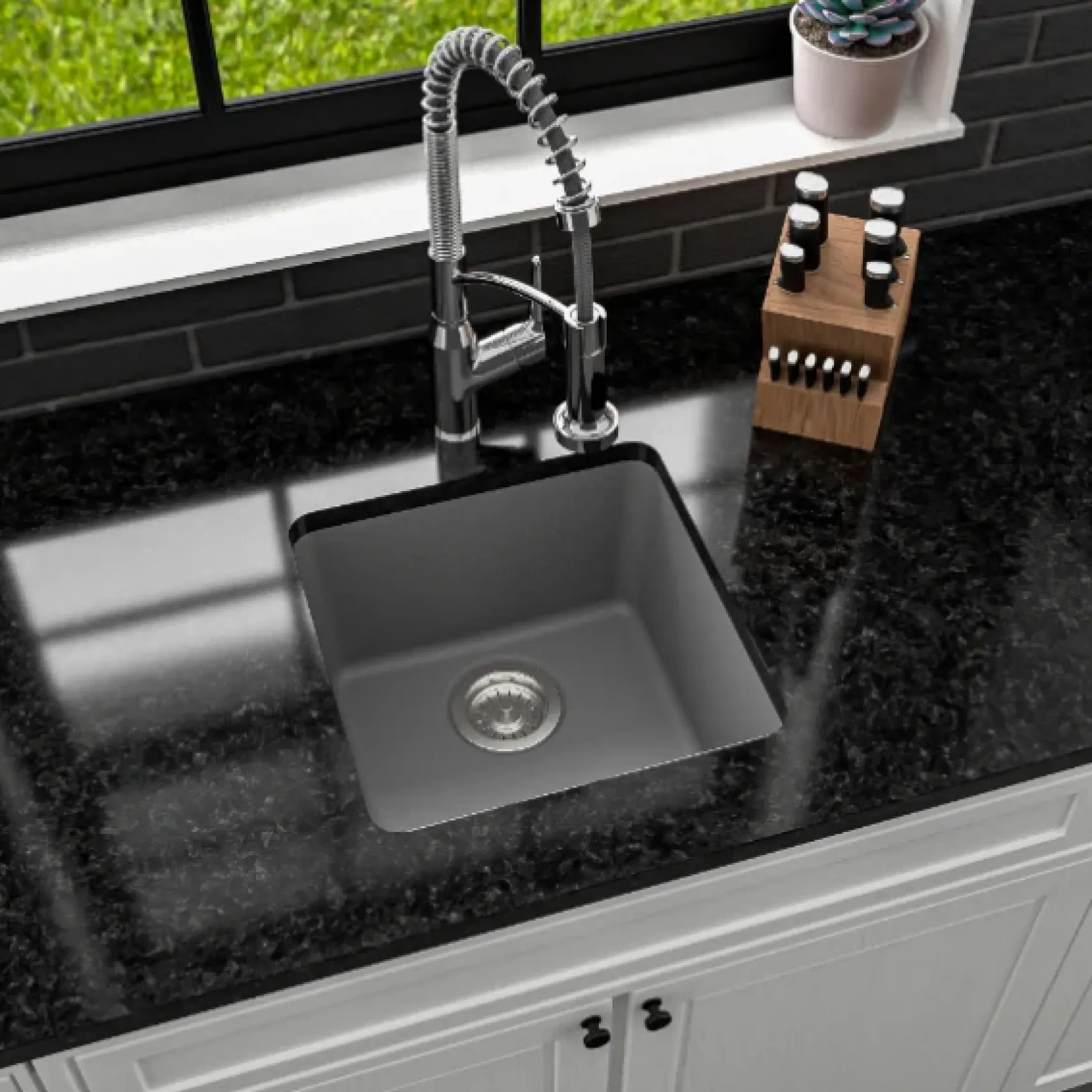 Karran 17" Undermount Quartz Composite Kitchen Sink, Grey, QU-690-GR