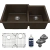 Karran 32" Undermount Quartz Composite Kitchen Sink with Accessories, 60/40 Double Bowl, Brown, QU-811-BR-PK1