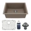Karran 24" Undermount Quartz Composite Kitchen Sink with Accessories, Concrete, QU-820-CN-PK1