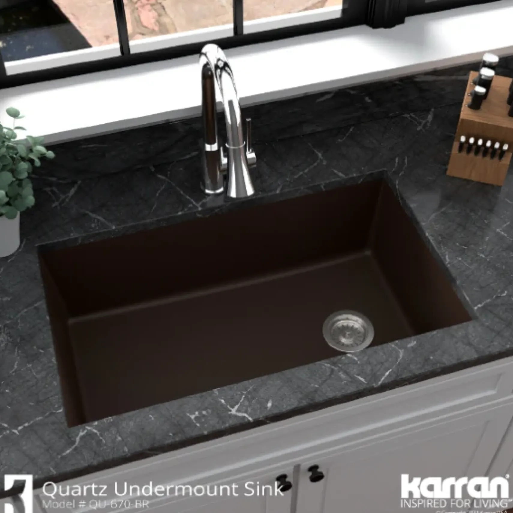 Karran 32" Undermount Quartz Composite Kitchen Sink, Brown, QU-670-BR