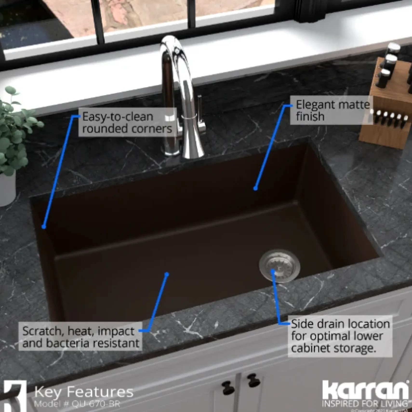 Karran 32" Undermount Quartz Composite Kitchen Sink, Brown, QU-670-BR