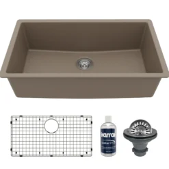 Karran 32" Undermount Quartz Composite Kitchen Sink with Accessories, Concrete, QU-812-CN-PK1
