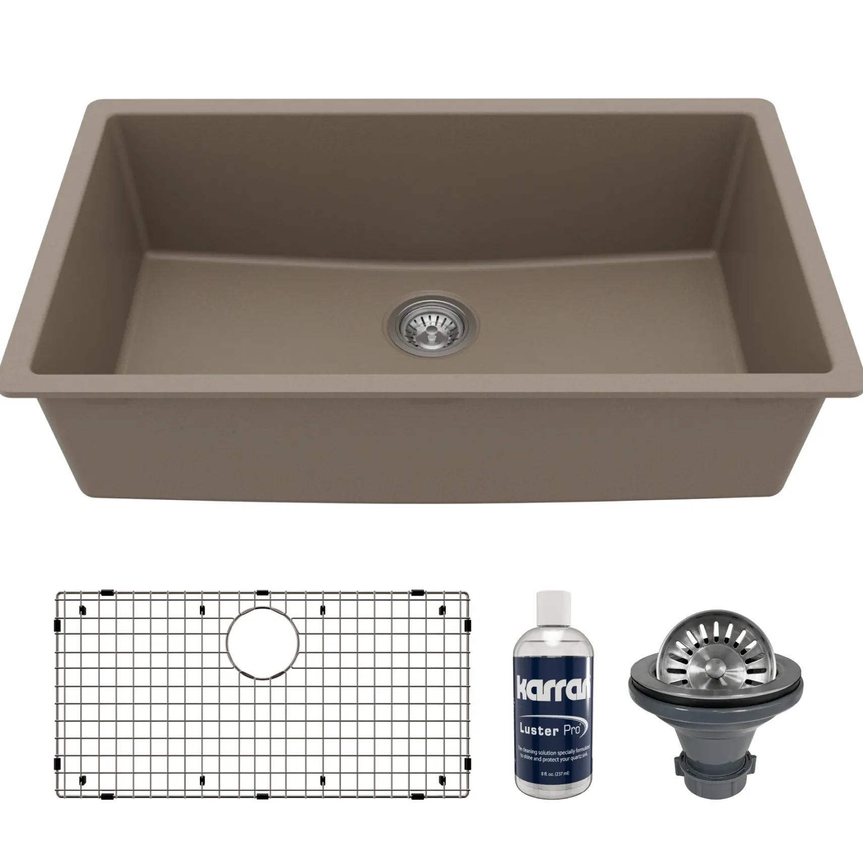 Karran 32" Undermount Quartz Composite Kitchen Sink with Accessories, Concrete, QU-812-CN-PK1