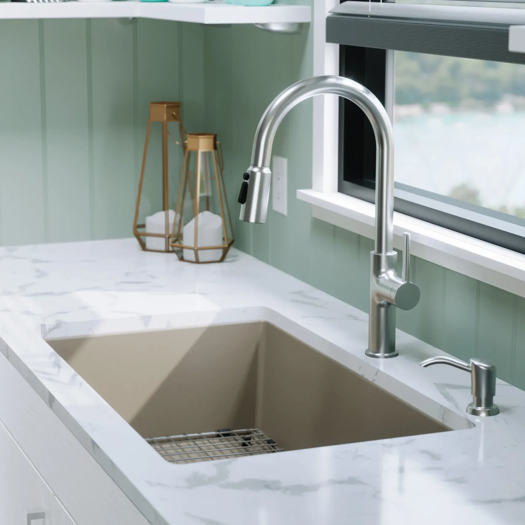 Karran 32" Undermount Quartz Composite Kitchen Sink with Accessories, Concrete, QU-812-CN-PK1