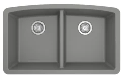 Karran 33" Undermount Quartz Composite Kitchen Sink, 50/50 Double Bowl, Grey, QU-710-GR