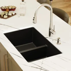 Karran 32" Undermount Quartz Composite Kitchen Sink, 50/50 Double Bowl, Black, QU-810-BL
