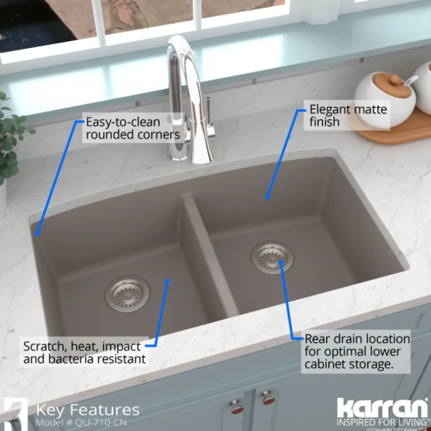 Karran 33" Undermount Quartz Composite Kitchen Sink, 50/50 Double Bowl, Concrete, QU-710-CN