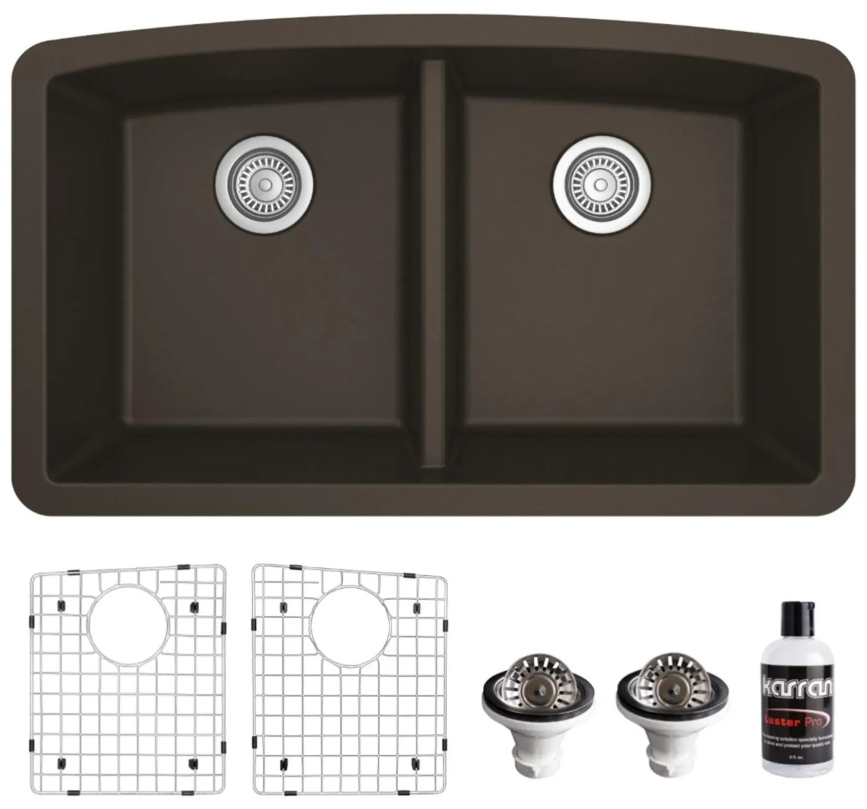 Karran 33" Undermount Quartz Composite Kitchen Sink, 50/50 Double Bowl, Brown, QU-710-BR-PK1