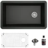 Karran 32" Undermount Quartz Composite Kitchen Sink, Black, QU-670-BL-PK1