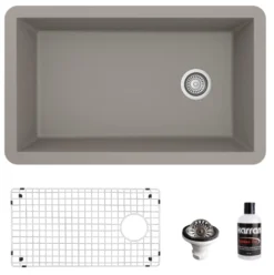 Karran 32" Undermount Quartz Composite Kitchen Sink, Concrete, QU-670-CN-PK1