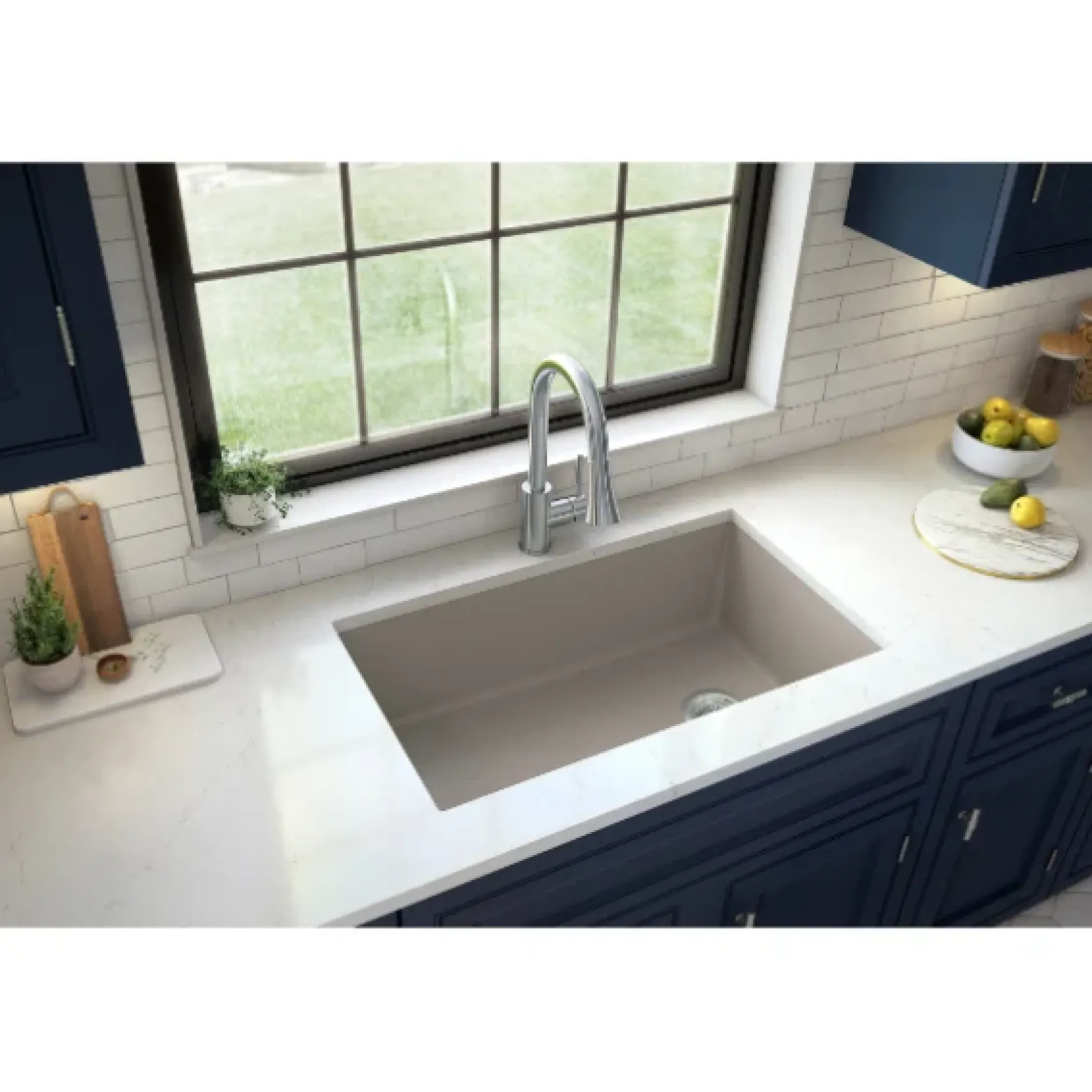Karran 32" Undermount Quartz Composite Kitchen Sink, Concrete, QU-670-CN-PK1