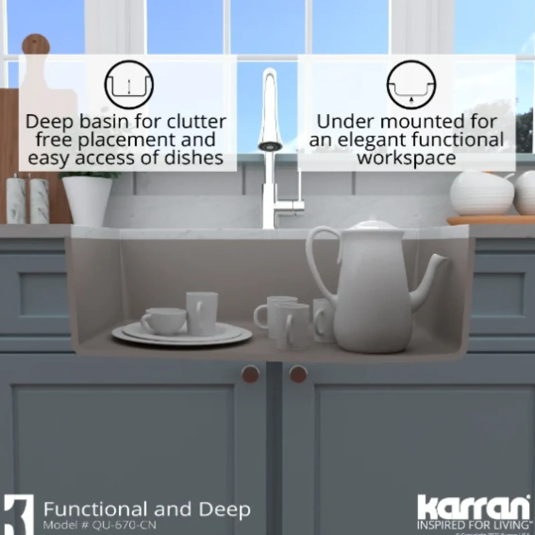 Karran 32" Undermount Quartz Composite Kitchen Sink, Concrete, QU-670-CN-PK1
