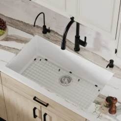 Karran 32" Undermount Quartz Composite Kitchen Sink with Accessories, White, QU-812-WH-PK1