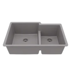 Karran 32" Undermount Quartz Composite Kitchen Sink, 60/40 Double Bowl, Grey, QU-811-GR
