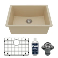 Karran 24" Undermount Quartz Composite Kitchen Sink with Accessories, Bisque, QU-820-BI-PK1