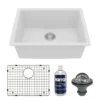 Karran 24" Undermount Quartz Composite Kitchen Sink with Accessories, White, QU-820-WH-PK1
