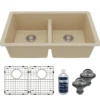 Karran 32" Undermount Quartz Composite Kitchen Sink with Accessories, 50/50 Double Bowl, Bisque, QU-810-BI-PK1