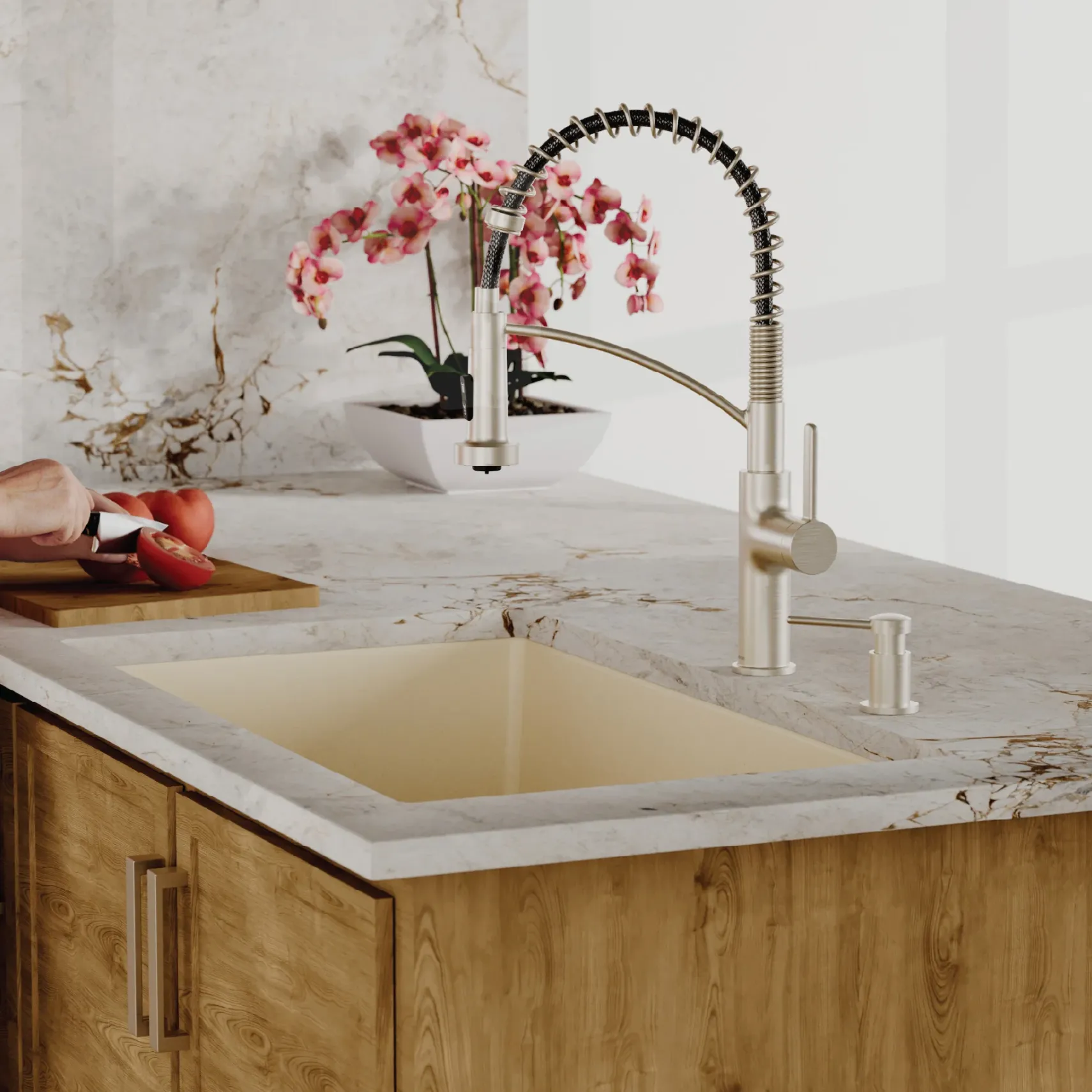 Karran 32" Undermount Quartz Composite Kitchen Sink with Accessories, 50/50 Double Bowl, Bisque, QU-810-BI-PK1