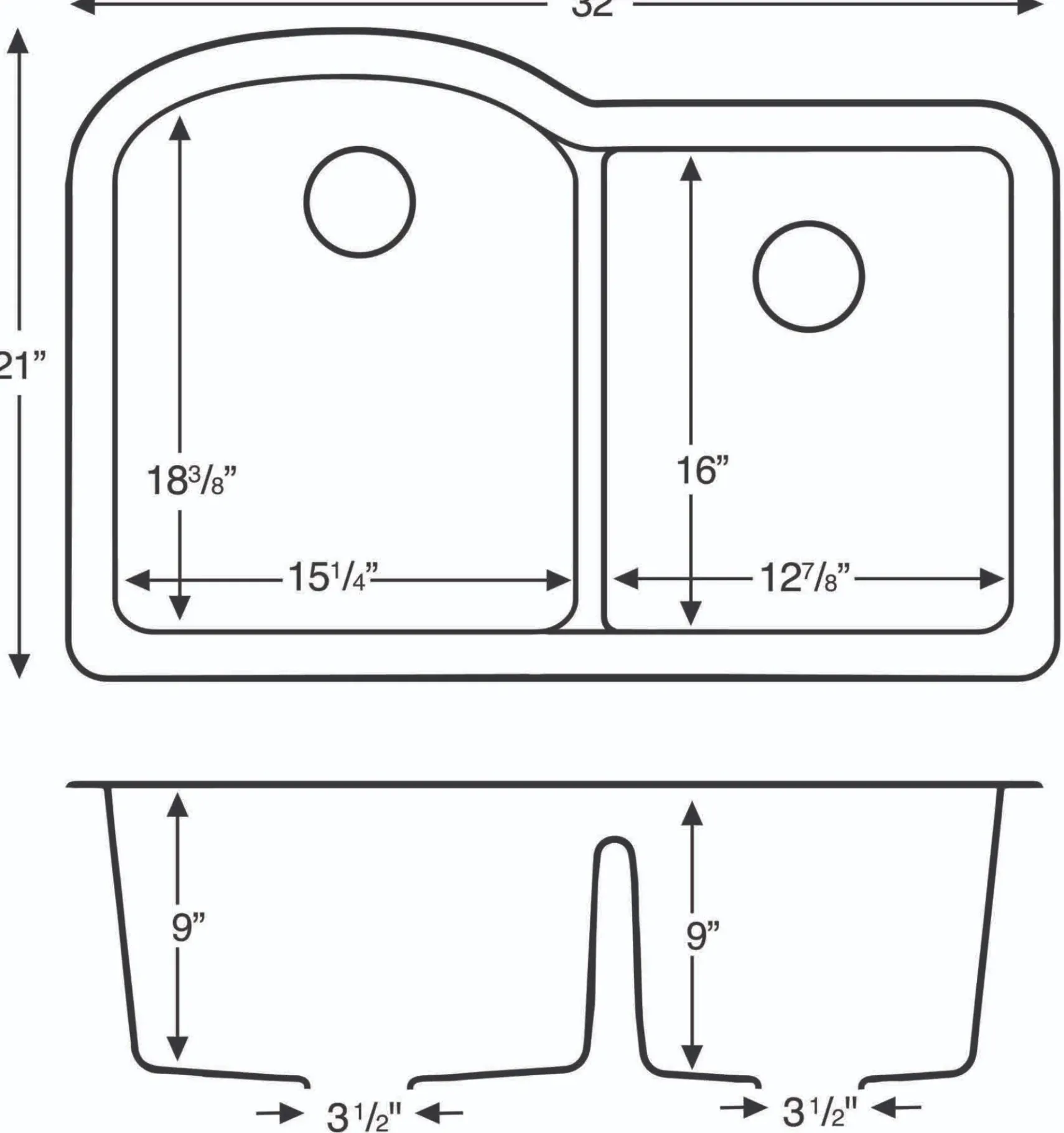Karran 32" Undermount Quartz Composite Kitchen Sink, 60/40 Double Bowl, White, QU-610-WH-PK1