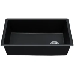 Karran 32" Undermount Quartz Composite Kitchen Sink, Black, QU-670-BL