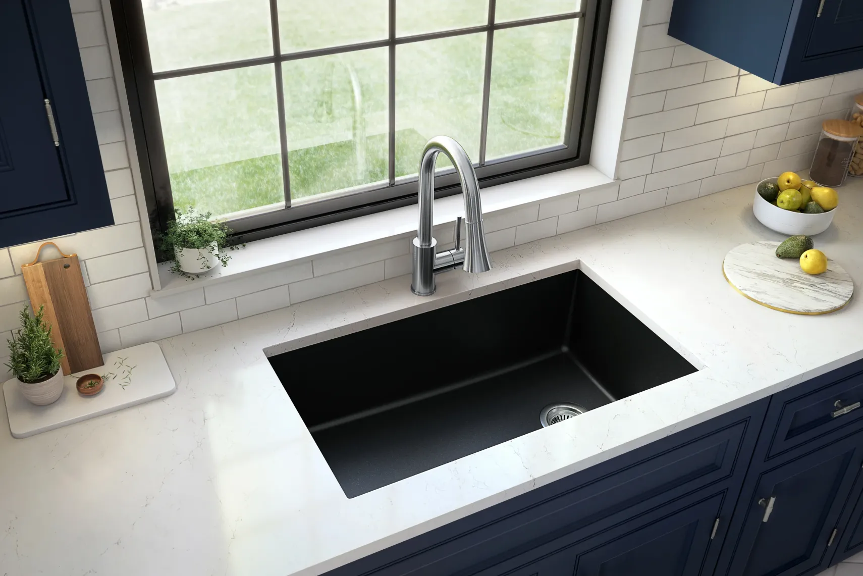 Karran 32" Undermount Quartz Composite Kitchen Sink, Black, QU-670-BL