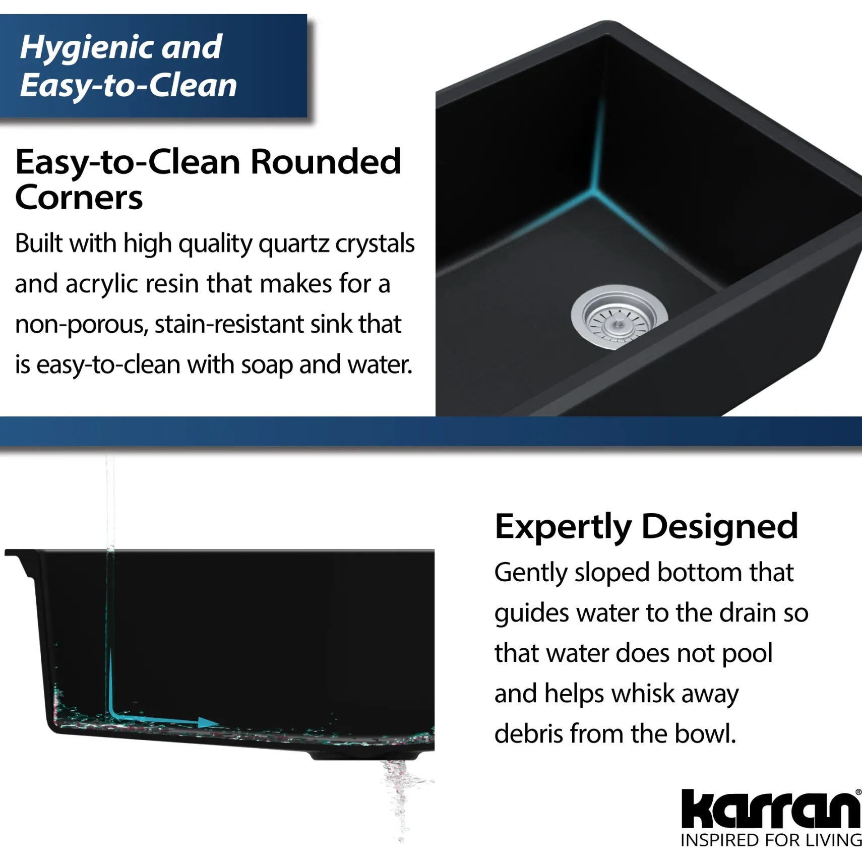 Karran 32" Undermount Quartz Composite Kitchen Sink, Black, QU-670-BL