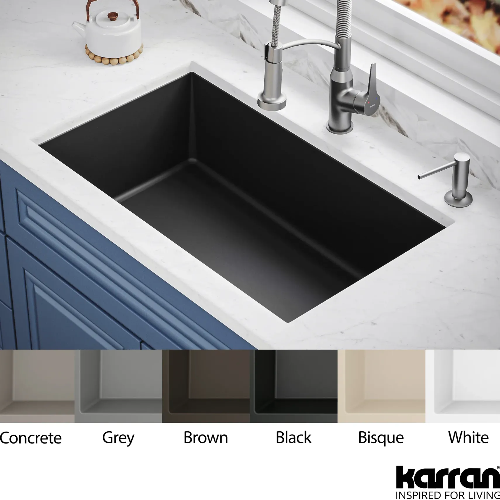 Karran 32" Undermount Quartz Composite Kitchen Sink, Black, QU-670-BL