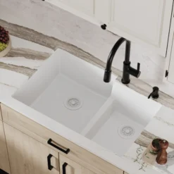 Karran 32" Undermount Quartz Composite Kitchen Sink, 60/40 Double Bowl, White, QU-811-WH