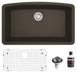 Karran 32" Undermount Quartz Composite Kitchen Sink, Brown, QU-712-BR-PK1