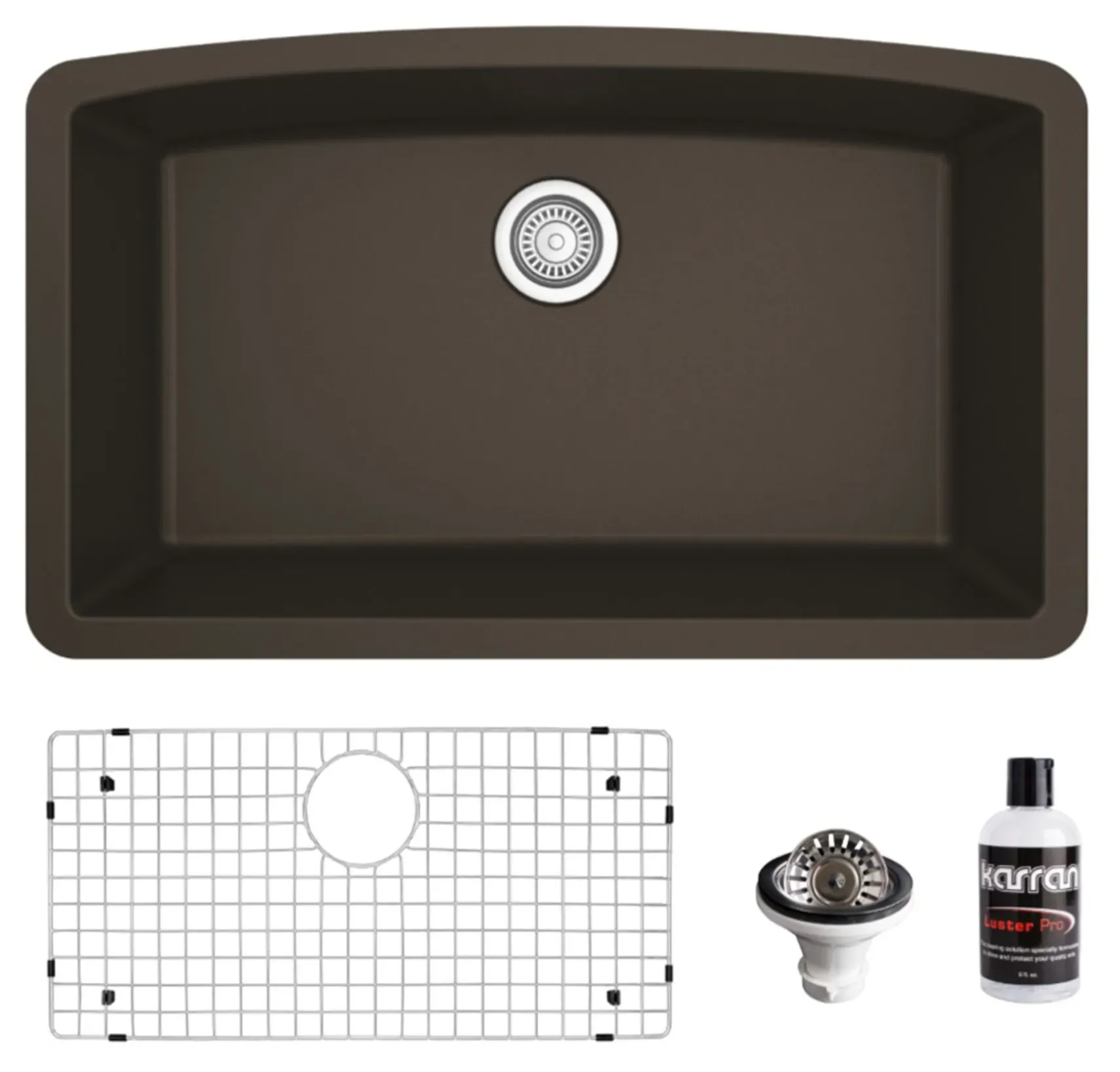 Karran 32" Undermount Quartz Composite Kitchen Sink, Brown, QU-712-BR-PK1