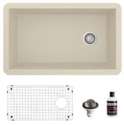Karran 32" Undermount Quartz Composite Kitchen Sink, Bisque, QU-670-BI-PK1