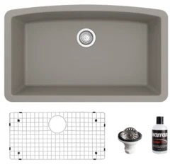 Karran 32" Undermount Quartz Composite Kitchen Sink, Concrete, QU-712-CN-PK1