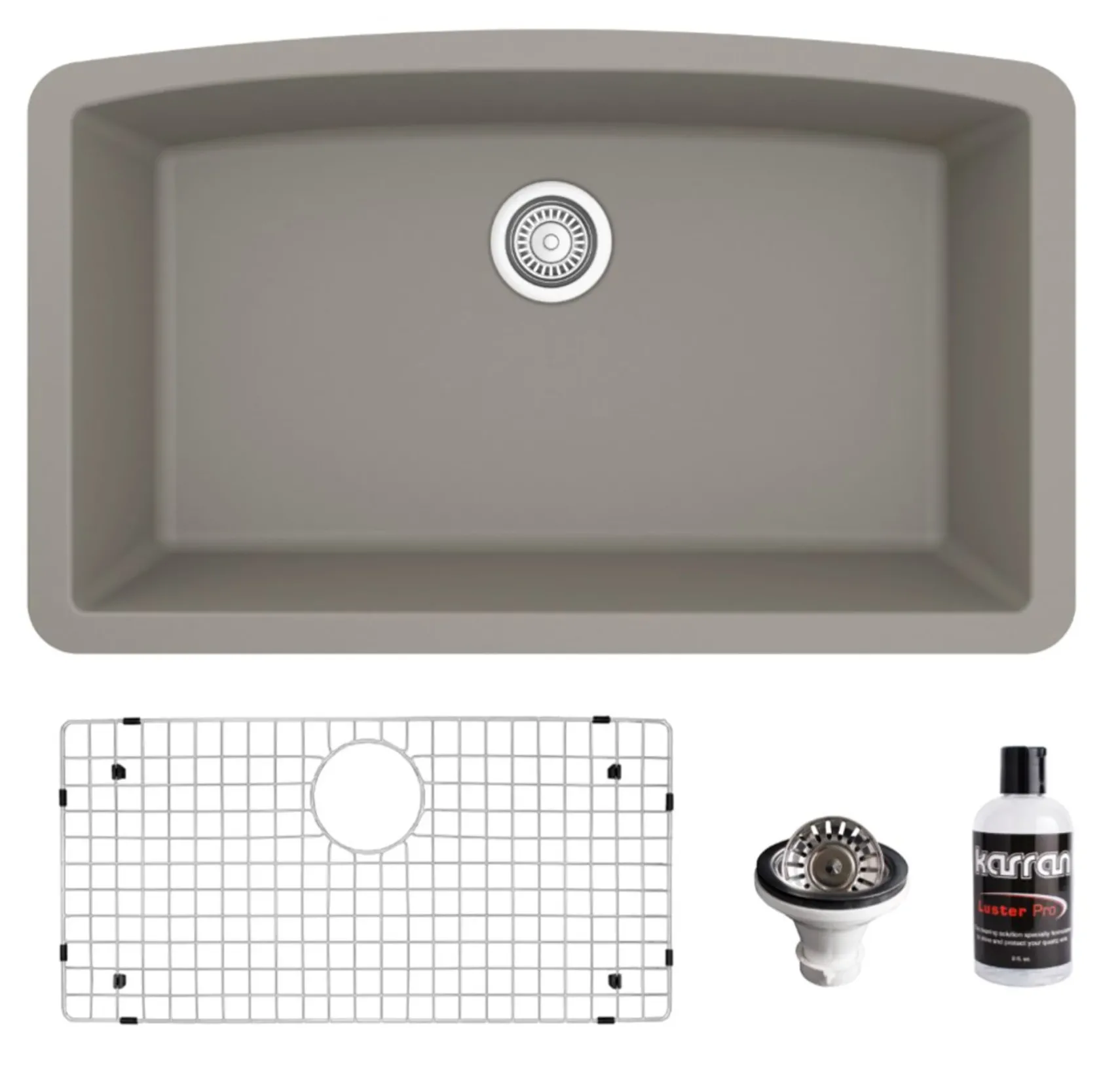 Karran 32" Undermount Quartz Composite Kitchen Sink, Concrete, QU-712-CN-PK1