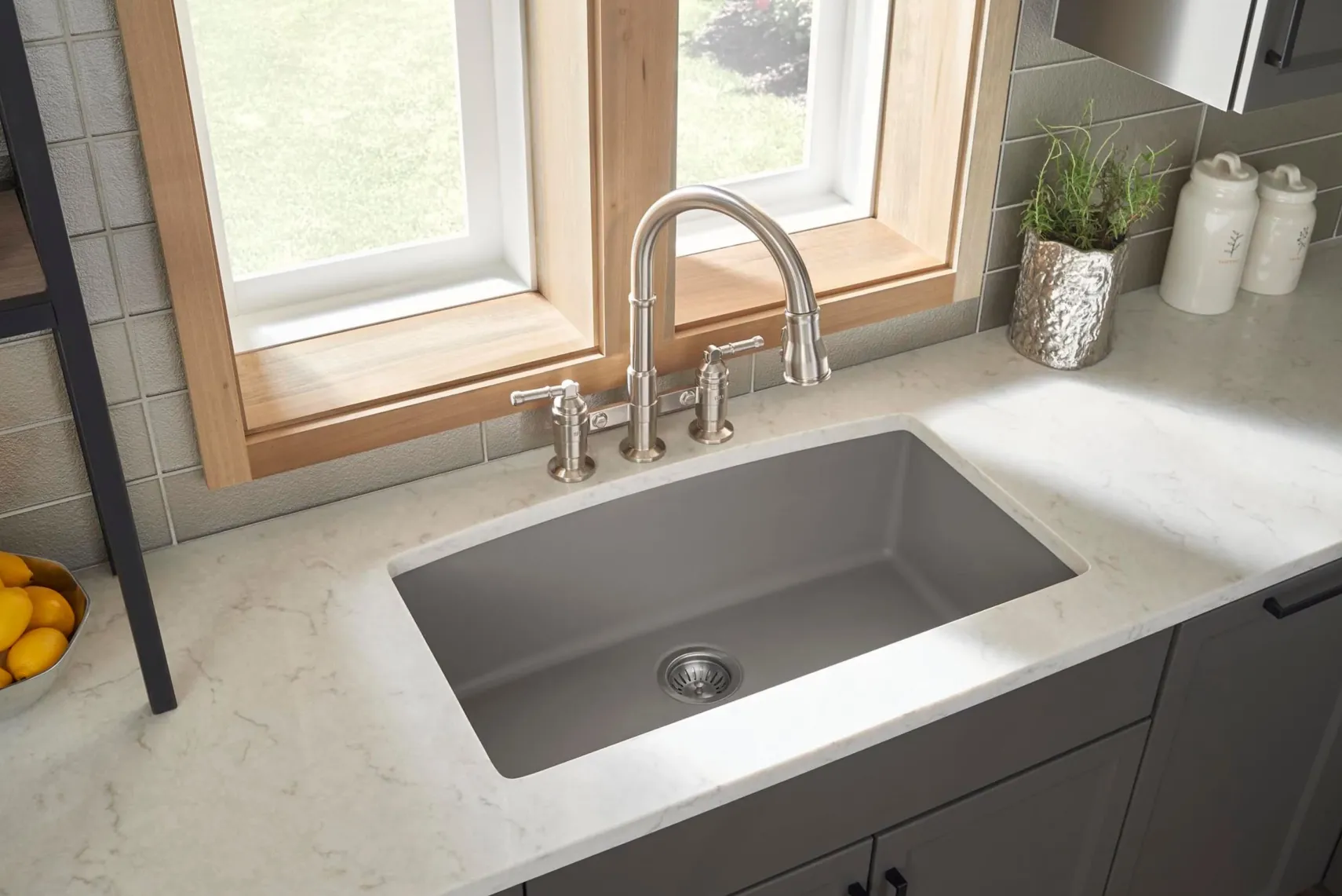 Karran 32" Undermount Quartz Composite Kitchen Sink, Concrete, QU-712-CN-PK1