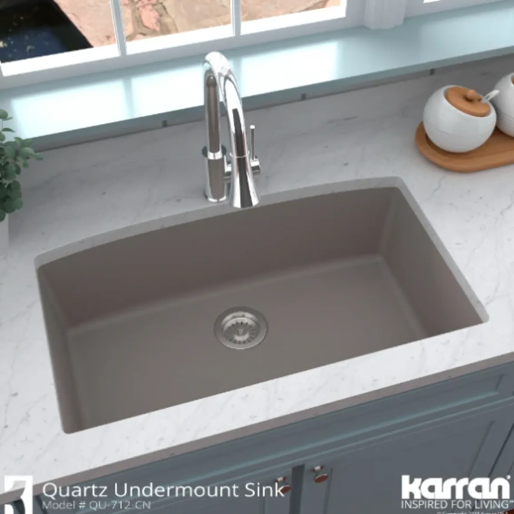 Karran 32" Undermount Quartz Composite Kitchen Sink, Concrete, QU-712-CN-PK1