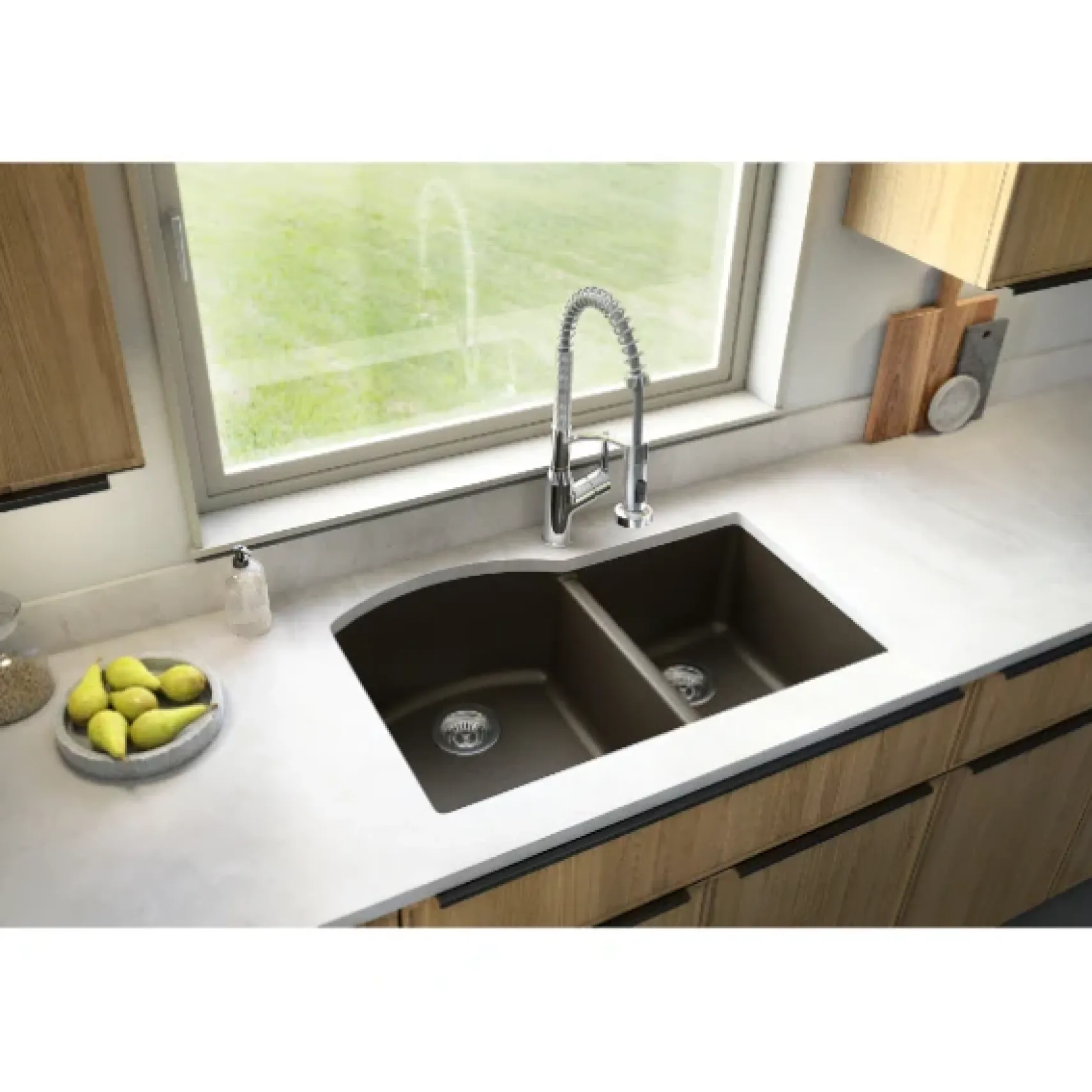 Karran 32" Undermount Quartz Composite Kitchen Sink, 60/40 Double Bowl, Brown, QU-610-BR