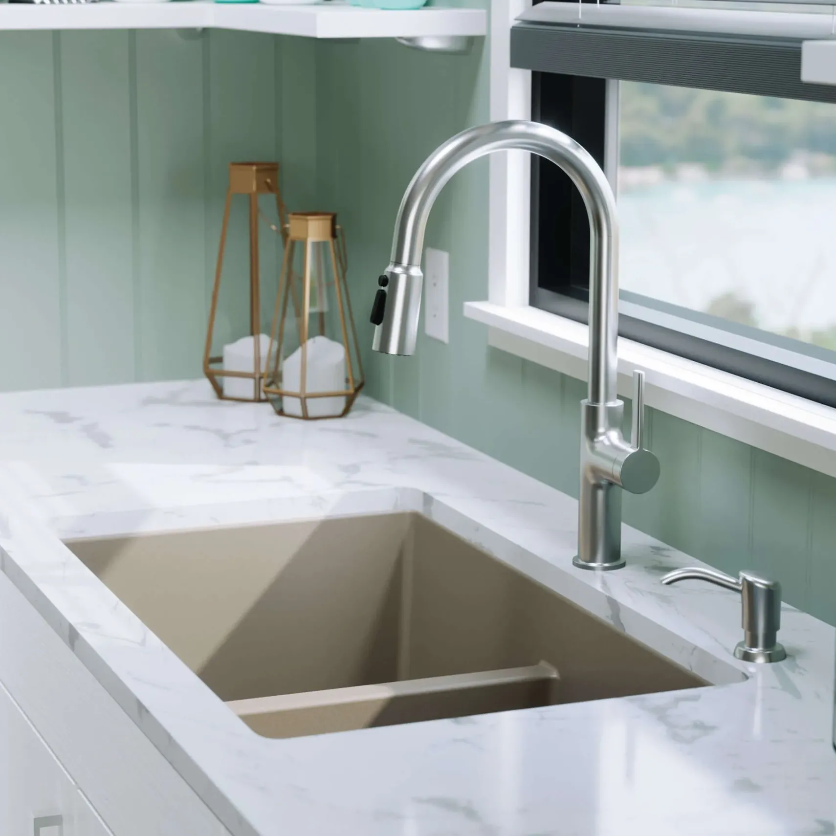 Karran 32" Undermount Quartz Composite Kitchen Sink with Accessories, 50/50 Double Bowl, Concrete, QU-810-CN-PK1