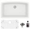 Karran 32" Undermount Quartz Composite Kitchen Sink, White, QU-712-WH-PK1