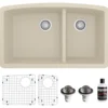 Karran 32" Undermount Quartz Composite Kitchen Sink, 60/40 Double Bowl, Bisque, QU-711-BI-PK1
