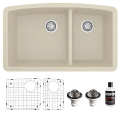 Karran 32" Undermount Quartz Composite Kitchen Sink, 60/40 Double Bowl, Bisque, QU-711-BI-PK1