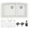 Karran 32" Undermount Quartz Composite Kitchen Sink, 60/40 Double Bowl, White, QU-711-WH-PK1
