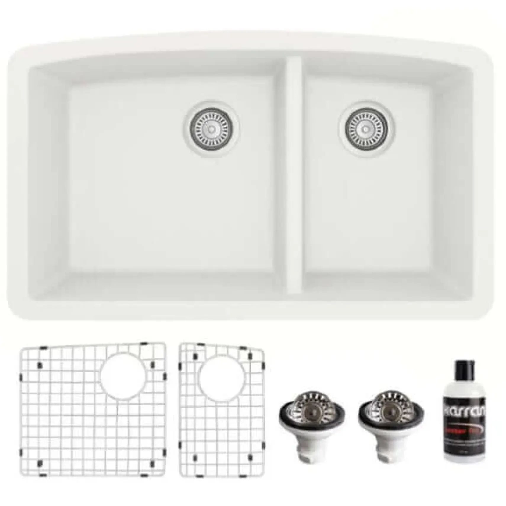 Karran 32" Undermount Quartz Composite Kitchen Sink, 60/40 Double Bowl, White, QU-711-WH-PK1