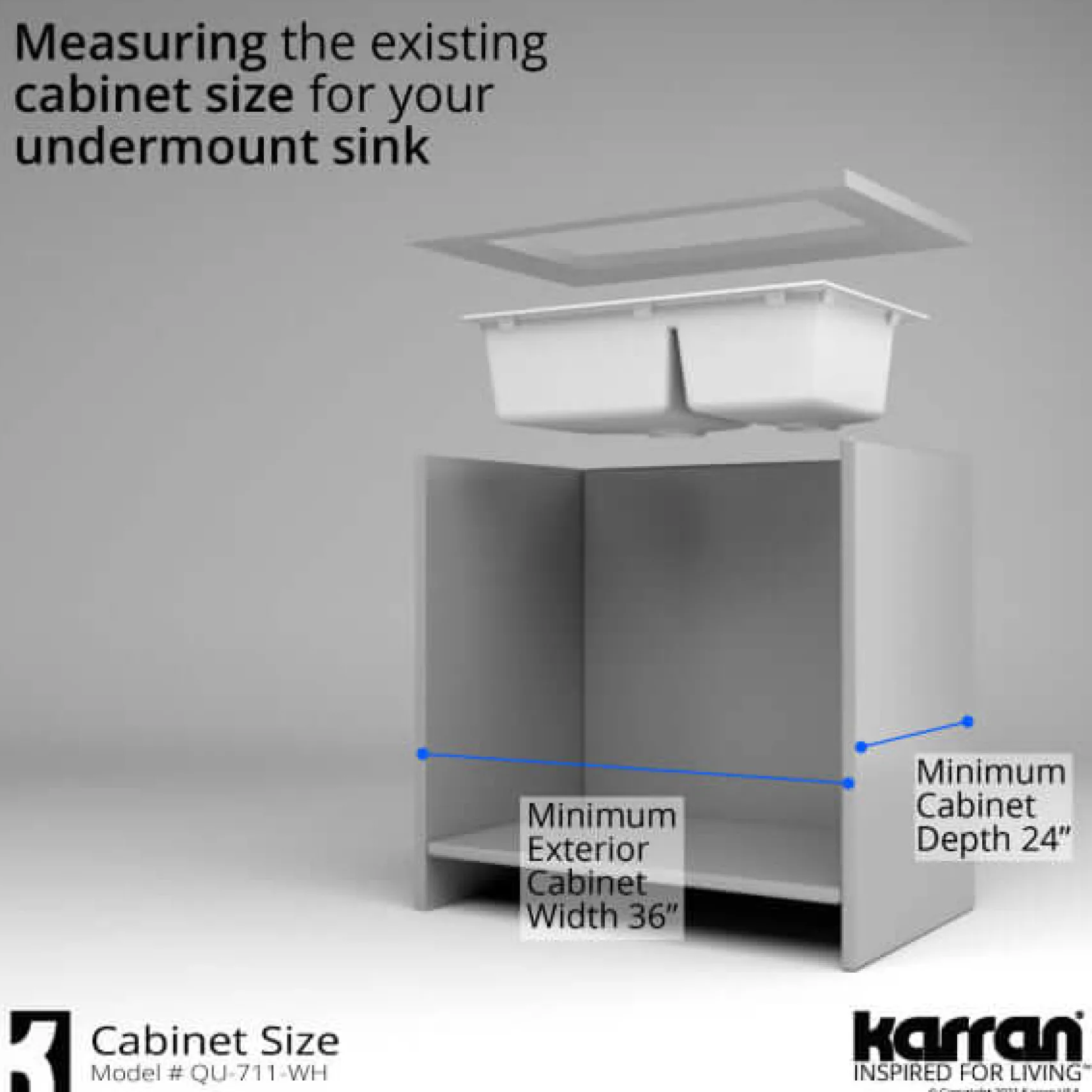Karran 32" Undermount Quartz Composite Kitchen Sink, 60/40 Double Bowl, White, QU-711-WH-PK1