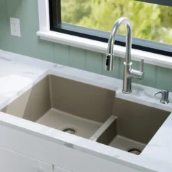 Karran 32" Undermount Quartz Composite Kitchen Sink, 60/40 Double Bowl, Concrete, QU-811-CN