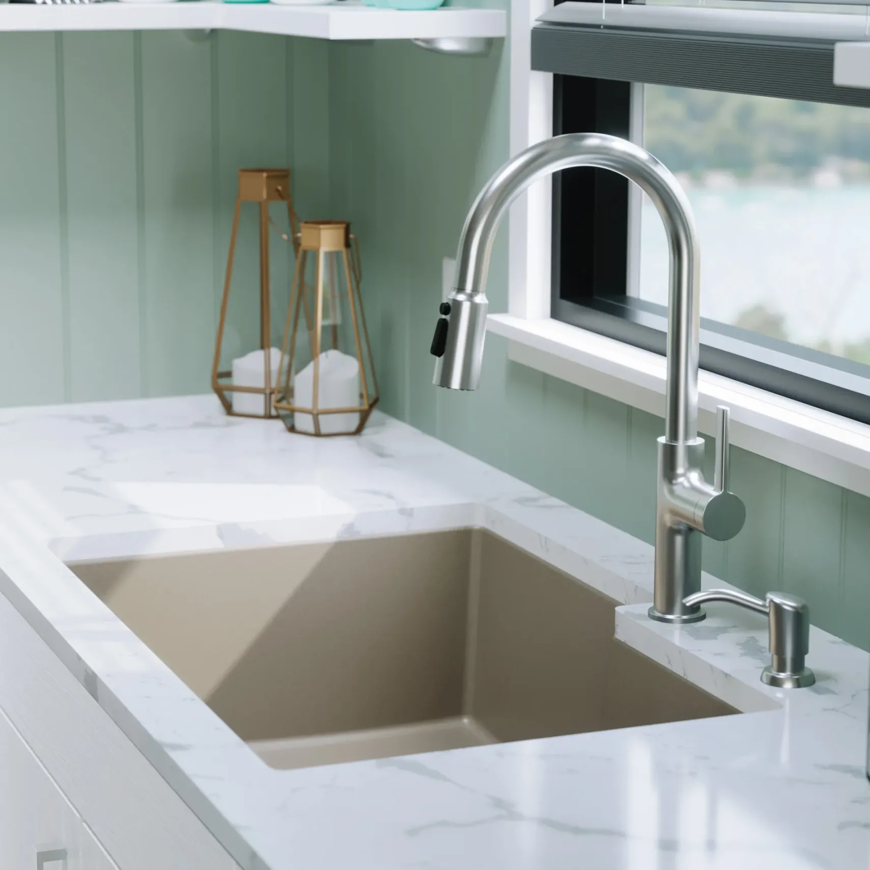Karran 32" Undermount Quartz Composite Kitchen Sink, 60/40 Double Bowl, Concrete, QU-811-CN