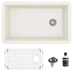 Karran 32" Undermount Quartz Composite Kitchen Sink, White, QU-670-WH-PK1