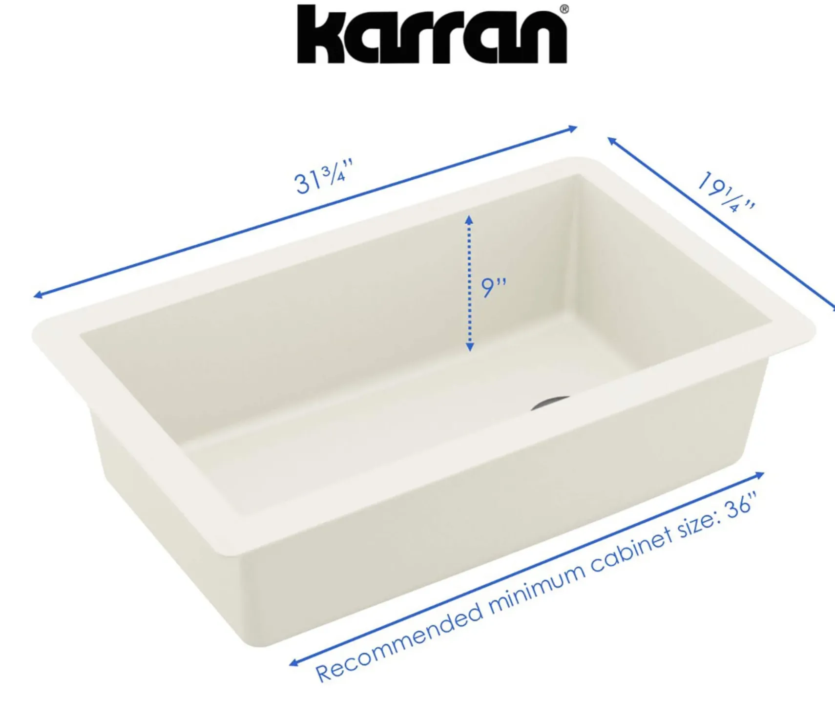 Karran 32" Undermount Quartz Composite Kitchen Sink, White, QU-670-WH-PK1
