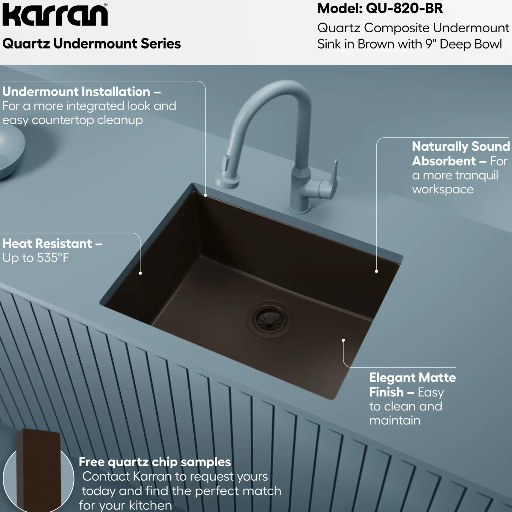 Karran 24" Undermount Quartz Composite Kitchen Sink, Brown, QU-820-BR