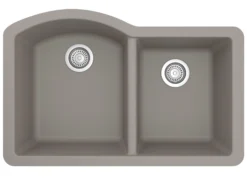 Karran 32" Undermount Quartz Composite Kitchen Sink, 60/40 Double Bowl, Concrete, QU-610-CN-PK1
